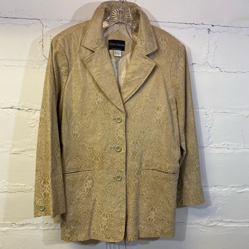 Terry Lewis Beautiful Tan Leather Blazer w Pattern Size L